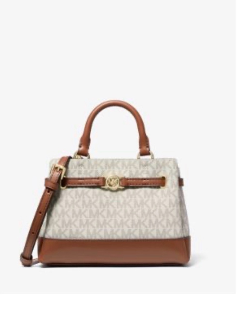 Michael Kors Beige Signature Satchel with Brown Trim